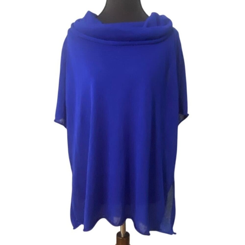 Chico’s Blue Cowl Neck Draped Top Size 0 Small 4/6 Flowy Tunic Dolman Sleeve
